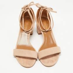 Pre Owned Aquazzura Beige Suede Block Heel Ankle Tie Sandals Size 36.5