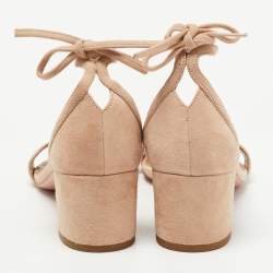 Pre Owned Aquazzura Beige Suede Block Heel Ankle Tie Sandals Size 36.5
