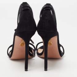 Pre Owned Aquazzura Black Suede Mon Cherie Ankle Tie Sandals Size 38.5