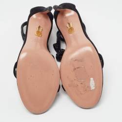 Pre Owned Aquazzura Black Suede Mon Cherie Ankle Tie Sandals Size 38.5