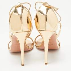 Pre Owned Aquazzura Gold Leather  Linda Ankle Strap Sandals Size 40