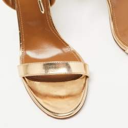 Pre Owned Aquazzura Gold Leather  Linda Ankle Strap Sandals Size 40