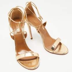 Pre Owned Aquazzura Gold Leather  Linda Ankle Strap Sandals Size 40