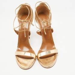Pre Owned Aquazzura Gold Leather  Linda Ankle Strap Sandals Size 40