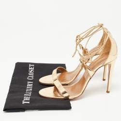 Pre Owned Aquazzura Gold Leather  Linda Ankle Strap Sandals Size 40