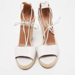 Pre Owned Aquazzura White Leather Alexa Wedge Espadrille Sandals Size 40