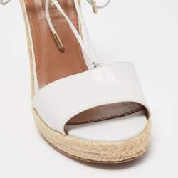 Pre Owned Aquazzura White Leather Alexa Wedge Espadrille Sandals Size 40