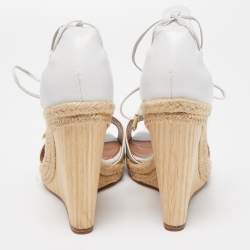 Pre Owned Aquazzura White Leather Alexa Wedge Espadrille Sandals Size 40
