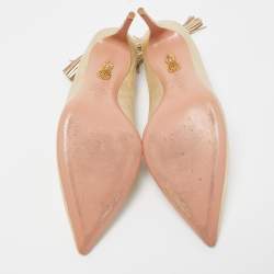 Pre Owned Aquazzura Gold Textured Leather Forever Marilyn Cut Out Tassel Detail Pumps Size 40