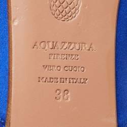 Pre Owned Aquazzura Blue Satin and Crystal Slide Flats Size 38