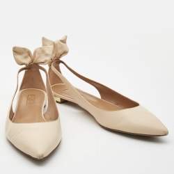 Pre Owned Aquazzura Cream Leather Bow Tie Pointed Toe Ballet Flats Size 40