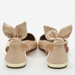 Pre Owned Aquazzura Cream Leather Bow Tie Pointed Toe Ballet Flats Size 40