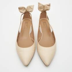 Pre Owned Aquazzura Cream Leather Bow Tie Pointed Toe Ballet Flats Size 40