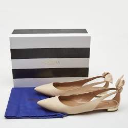 Pre Owned Aquazzura Cream Leather Bow Tie Pointed Toe Ballet Flats Size 40