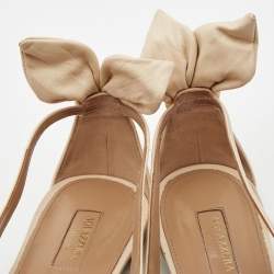 Pre Owned Aquazzura Cream Leather Bow Tie Pointed Toe Ballet Flats Size 40