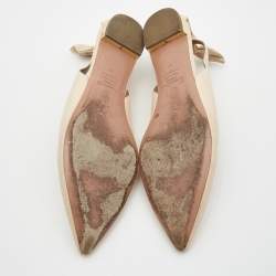 Pre Owned Aquazzura Cream Leather Bow Tie Pointed Toe Ballet Flats Size 40
