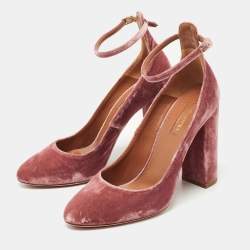 Pre Owned Aquazzura Pink Velvet Alix Ankle Strap Block Heel Pumps Size 38