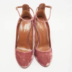 Pre Owned Aquazzura Pink Velvet Alix Ankle Strap Block Heel Pumps Size 38