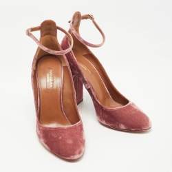 Pre Owned Aquazzura Pink Velvet Alix Ankle Strap Block Heel Pumps Size 38