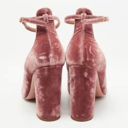 Pre Owned Aquazzura Pink Velvet Alix Ankle Strap Block Heel Pumps Size 38