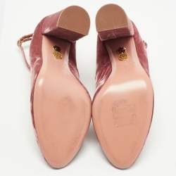 Pre Owned Aquazzura Pink Velvet Alix Ankle Strap Block Heel Pumps Size 38