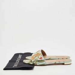 Pre Owned Aquazzura Green Brocade Fabric Slide Flats Size 37.5