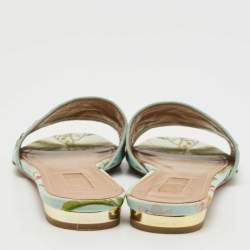 Pre Owned Aquazzura Green Brocade Fabric Slide Flats Size 37.5