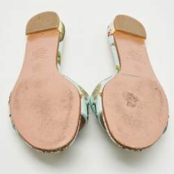 Pre Owned Aquazzura Green Brocade Fabric Slide Flats Size 37.5