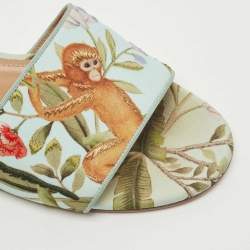 Pre Owned Aquazzura Green Brocade Fabric Slide Flats Size 37.5