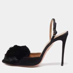 Pre Owned Aquazzura Black Suede Powder Puff Pointed Toe Slingback Pumps Size 37