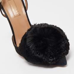 Pre Owned Aquazzura Black Suede Powder Puff Pointed Toe Slingback Pumps Size 37