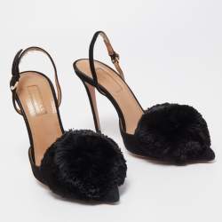 Pre Owned Aquazzura Black Suede Powder Puff Pointed Toe Slingback Pumps Size 37