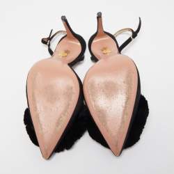 Pre Owned Aquazzura Black Suede Powder Puff Pointed Toe Slingback Pumps Size 37