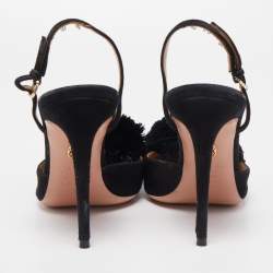 Pre Owned Aquazzura Black Suede Powder Puff Pointed Toe Slingback Pumps Size 37