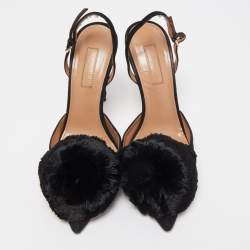 Pre Owned Aquazzura Black Suede Powder Puff Pointed Toe Slingback Pumps Size 37