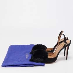 Pre Owned Aquazzura Black Suede Powder Puff Pointed Toe Slingback Pumps Size 37