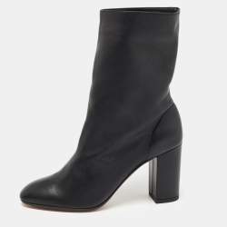 Pre Owned Aquazzura Black Leather Ankle Boots Size 38