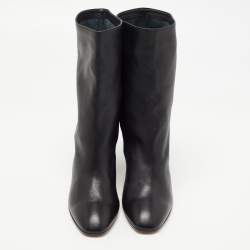 Pre Owned Aquazzura Black Leather Ankle Boots Size 38