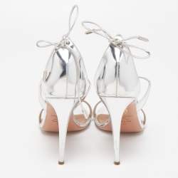 Pre Owned Aquazzura Silver Leather Linda Ankle Tie Sandals Size 40