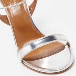 Pre Owned Aquazzura Silver Leather Linda Ankle Tie Sandals Size 40