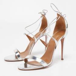 Pre Owned Aquazzura Silver Leather Linda Ankle Tie Sandals Size 40