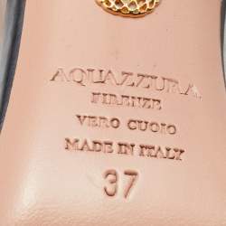 Pre Owned Aquazzura Black Leather and Crystals Embellished Slide Sandals Size 37