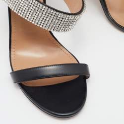 Pre Owned Aquazzura Black Leather and Crystals Embellished Slide Sandals Size 37