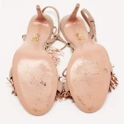 Pre Owned Aquazzura Brown Suede Fringed Wild Thing Ankle Strap Sandals Size 41