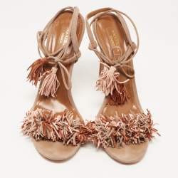 Pre Owned Aquazzura Brown Suede Fringed Wild Thing Ankle Strap Sandals Size 41