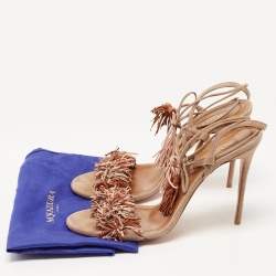Pre Owned Aquazzura Brown Suede Fringed Wild Thing Ankle Strap Sandals Size 41