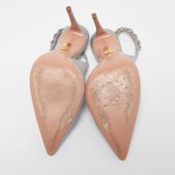 Pre Owned Aquazzura Grey Canvas Love Link Slingback Pumps Size 36