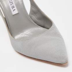 Pre Owned Aquazzura Grey Canvas Love Link Slingback Pumps Size 36