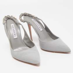 Pre Owned Aquazzura Grey Canvas Love Link Slingback Pumps Size 36