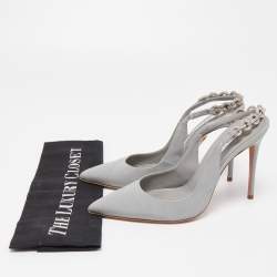Pre Owned Aquazzura Grey Canvas Love Link Slingback Pumps Size 36